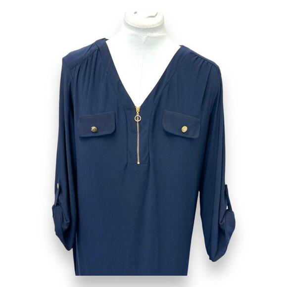 Soho Apparel Ltd Womens Navy 3X Midi Stretch Dress With Pockets & Zipper Detail - Picture 2 of 8